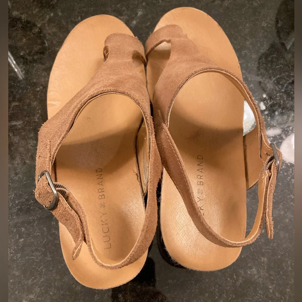 Lucky brand leather sandal wedge heels 7.5
